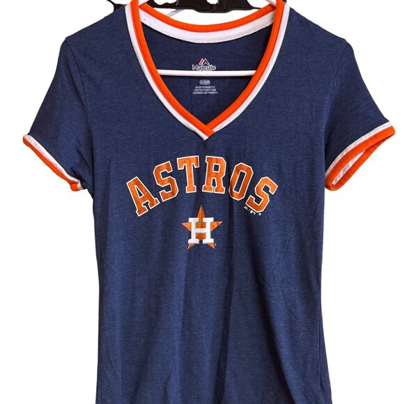 Houston Astros Womens V-Neck T-Shirt By Majestic Fan Fashion Size S Cotton/Poly - Picture 1 of 7